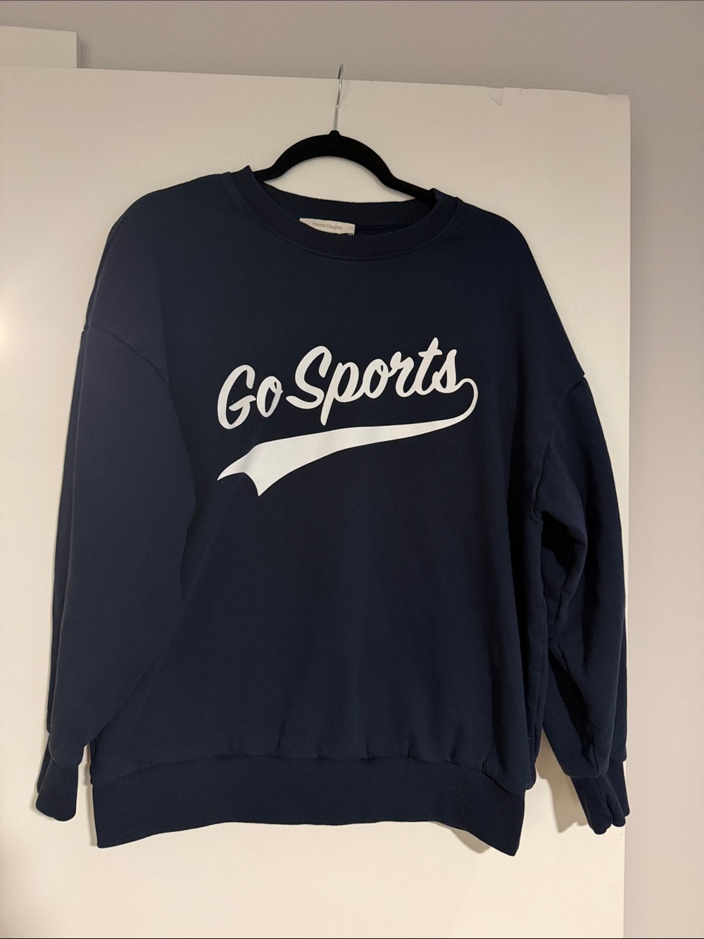 Favorite Daughter Navy Sweatshirt with White "Go Sports" Script